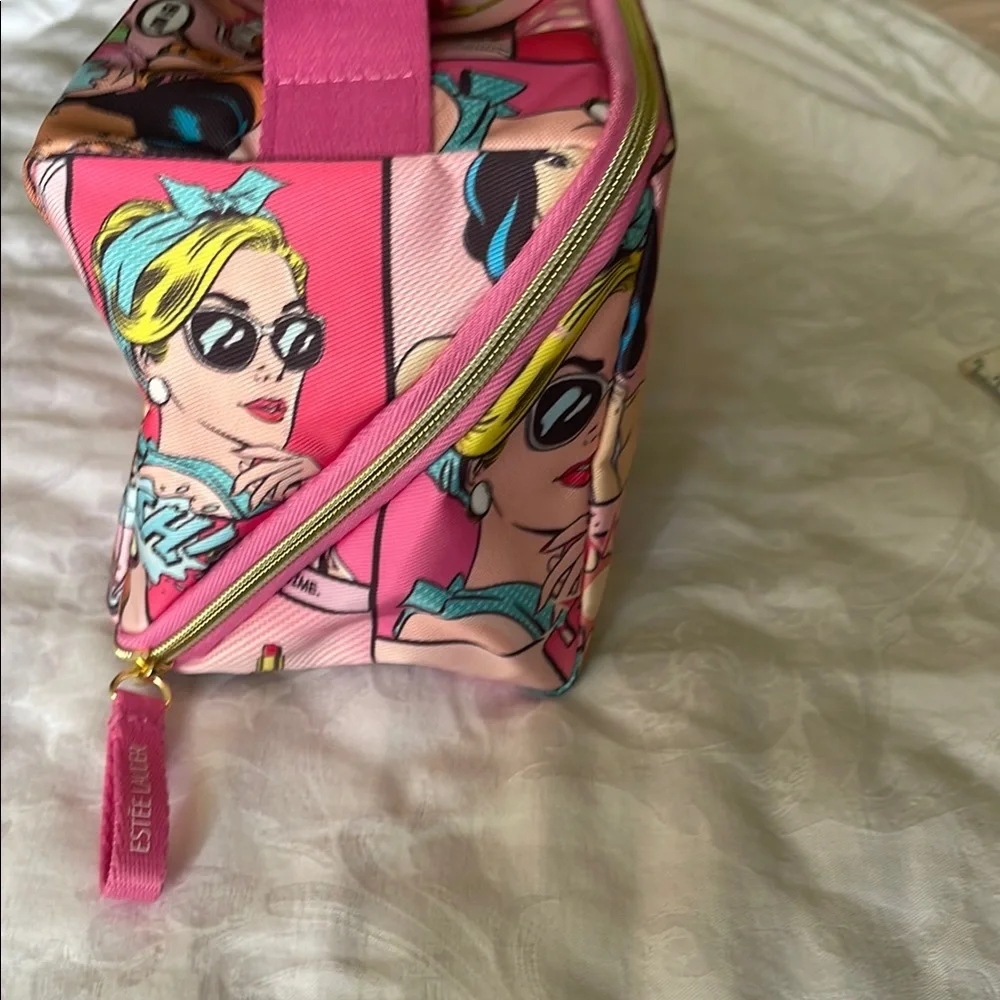 Estee Lauder Pink Cosmetic Bag with Cartoon Print - Picture 2 of 3
